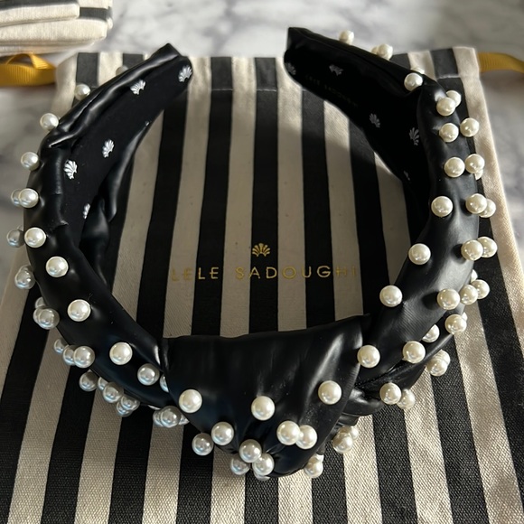 Lele Sadoughi Jet Faux Leather Pearl Headband - Picture 1 of 3